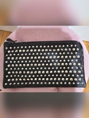 Black Studded Zip Clutch Faux Leather Forever 21